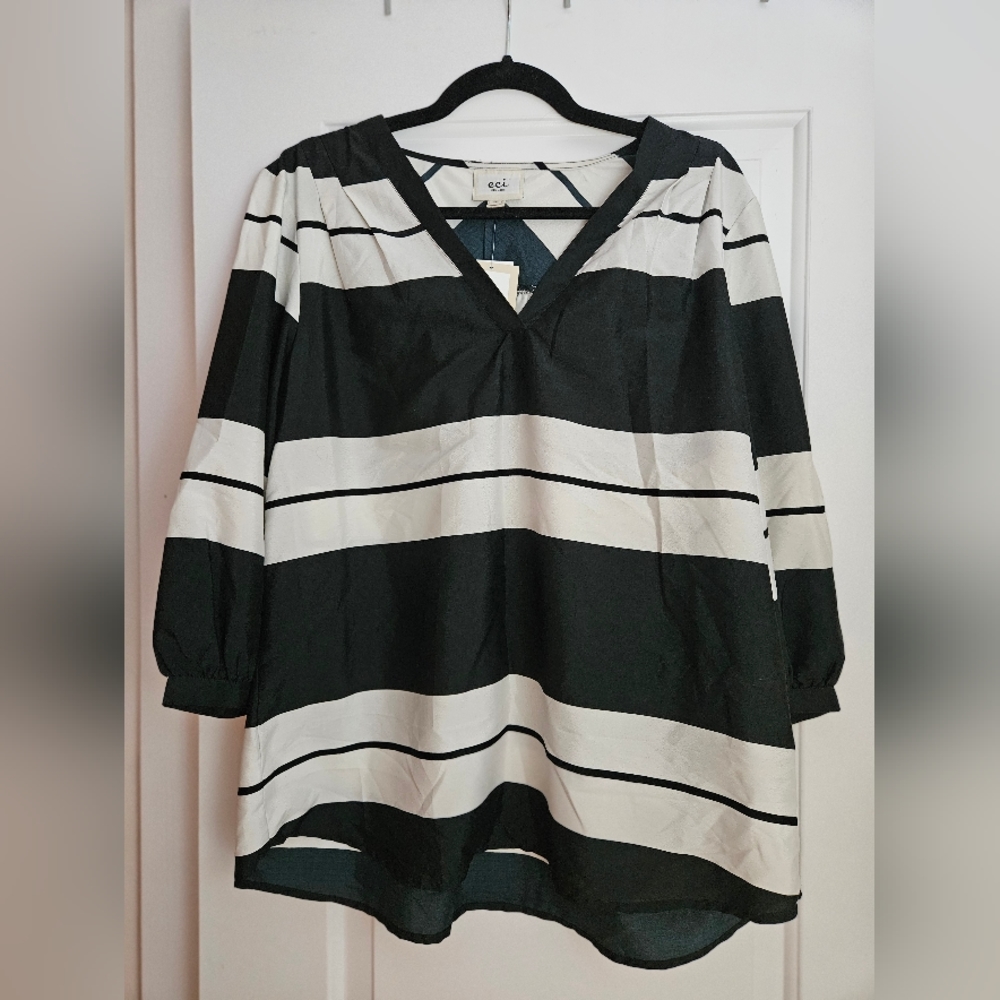 $5 bundled ECI Black and white striped blouse XL nwt